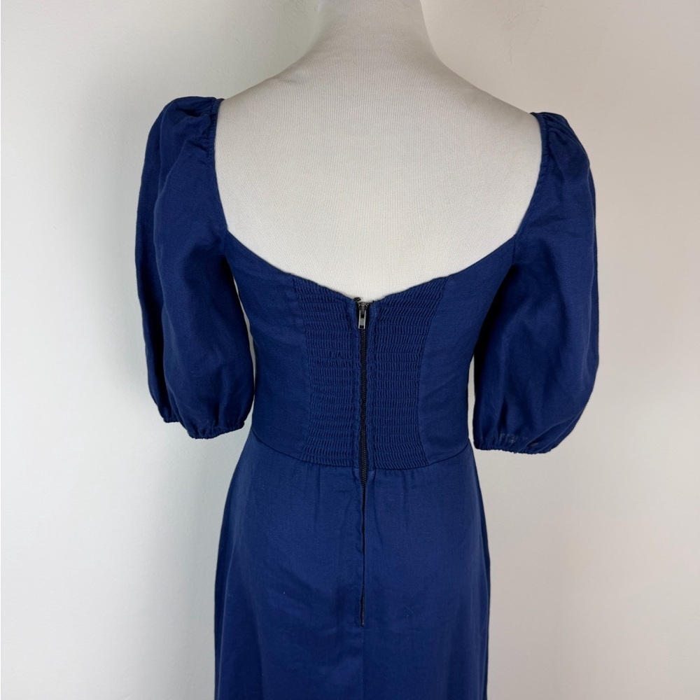Reformation Belgium Midi Dress Linen Navy Blue Size 4 - Picture 9 of 12